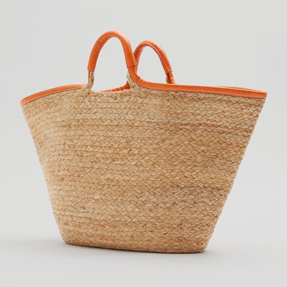NWT & Other Stories Leather Trimmed Straw Tote - Picture 6 of 11